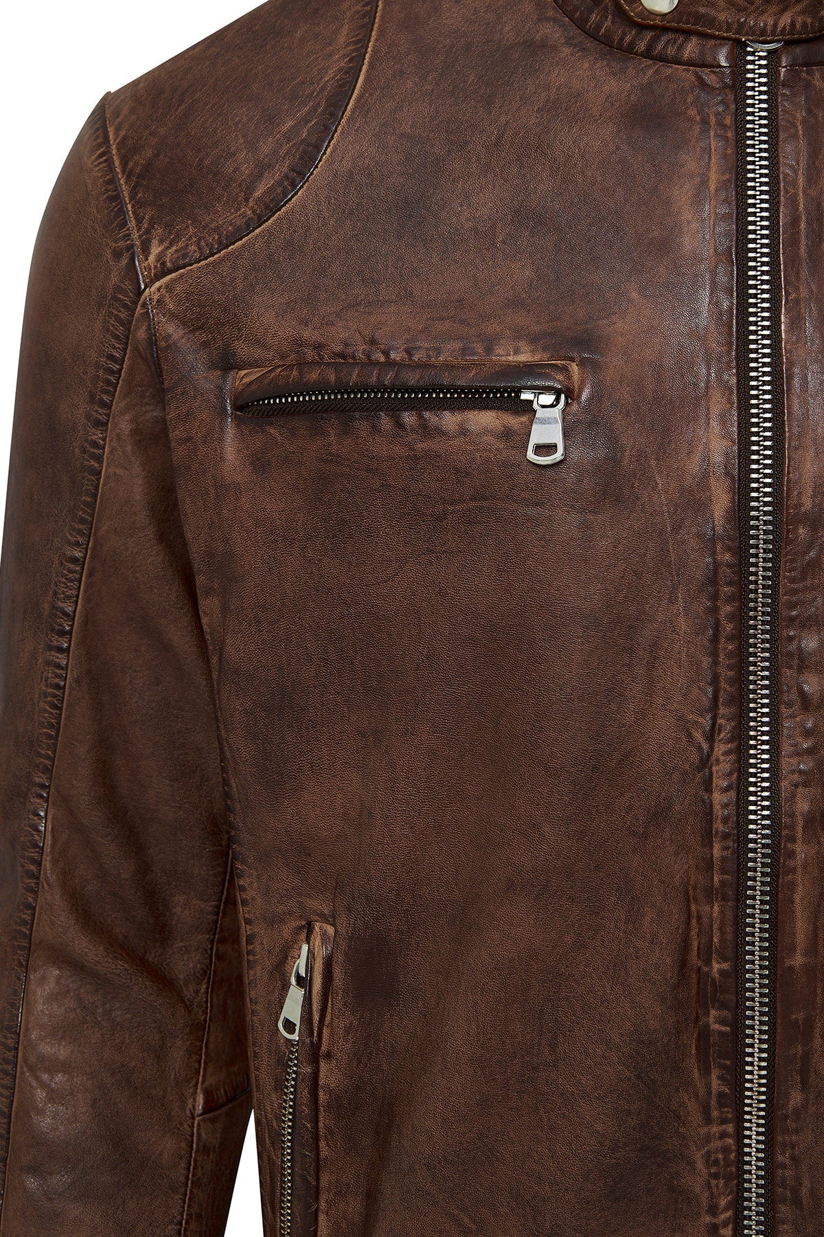 Immobile Brown Sport Leather Jacket For Men