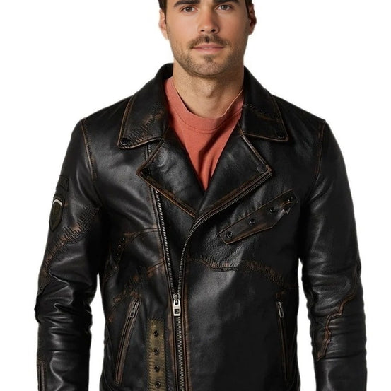 Timothy Black Distressed Leather Jacket For Men