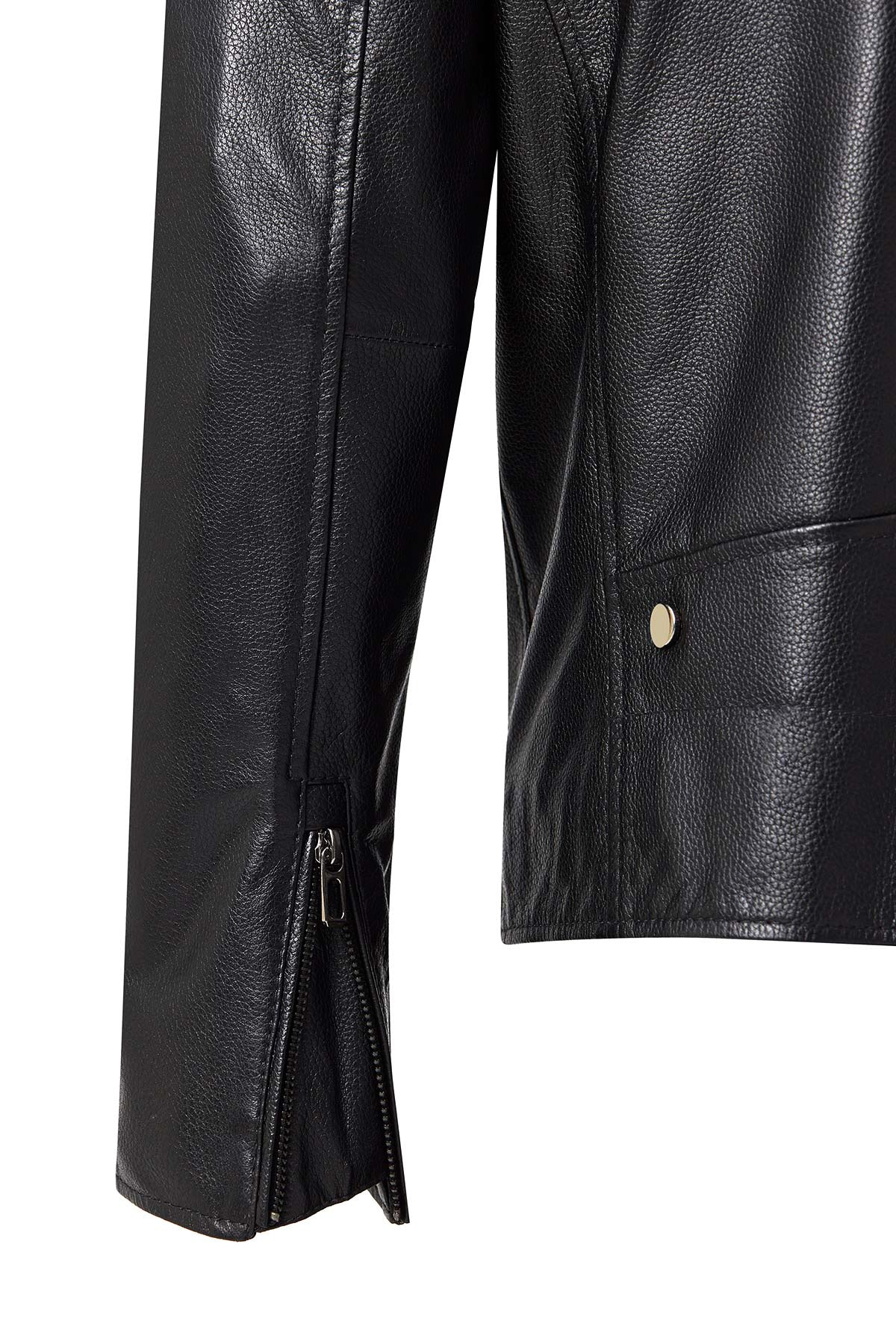 Butler Black Hooded Biker Leather Jacket For Men