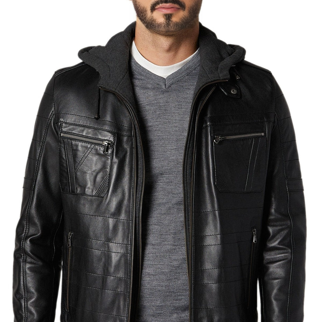 Walter Black Hooded Leather Jacket For Men