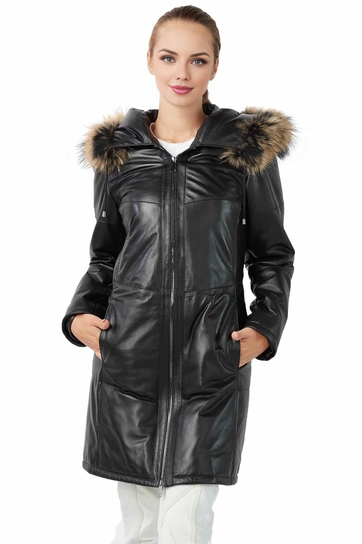 Melissa Black Trench Leather Coat For Women