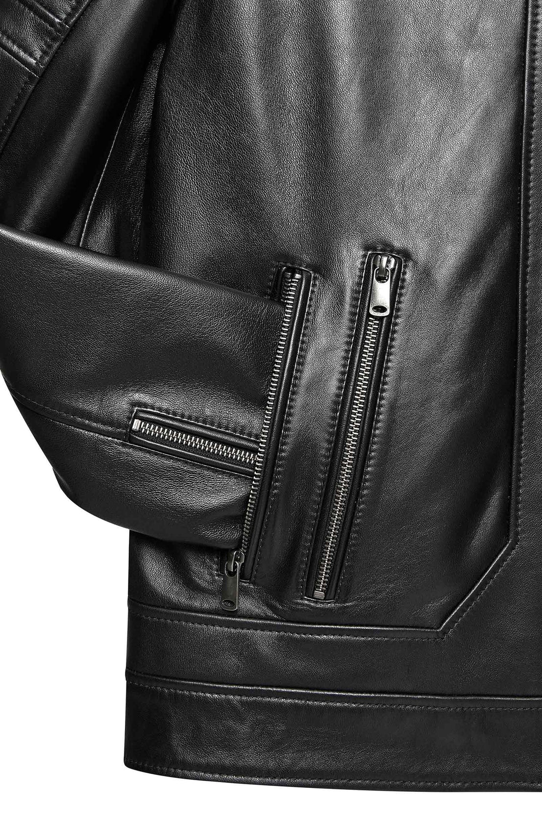 Patrick Black Judge Collar Leather Jacket For Men