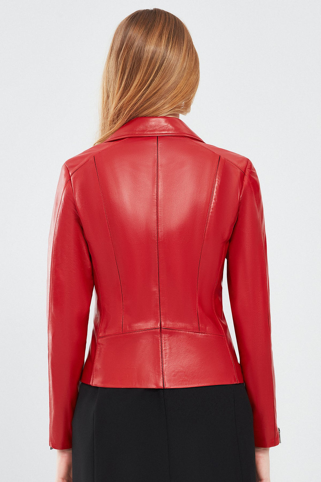 Kiara Red Slim-Fit Biker Leather Jacket For Women