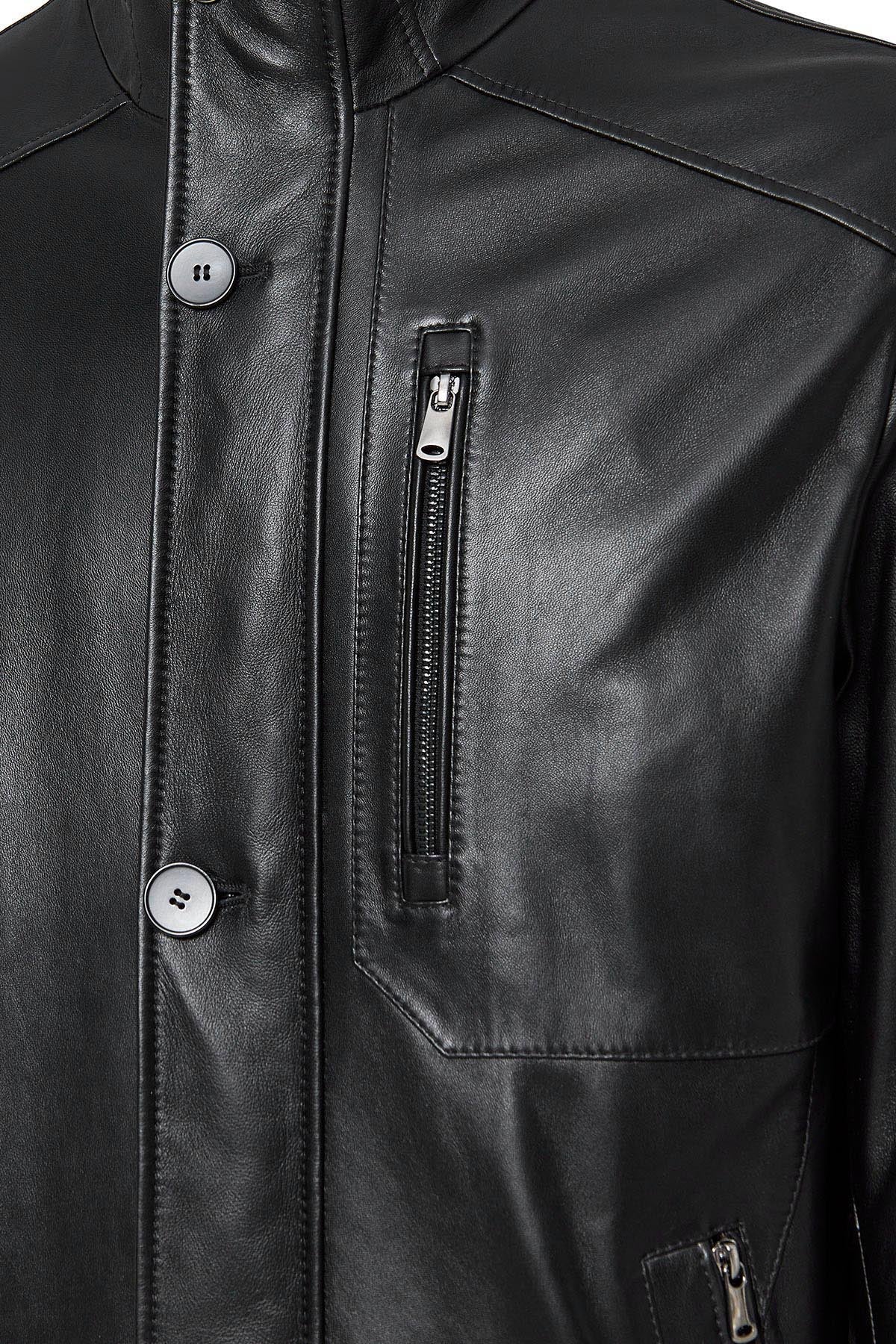 Nathan Black Leather Coat For Men