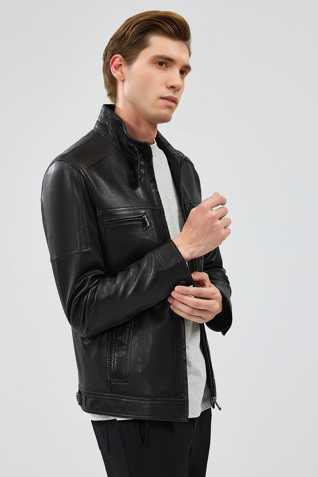 Wade Black Slim-Fit Leather Jacket For Men