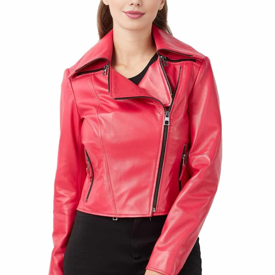 Zoe Fuchsia Stylish Leather Jacket For Women