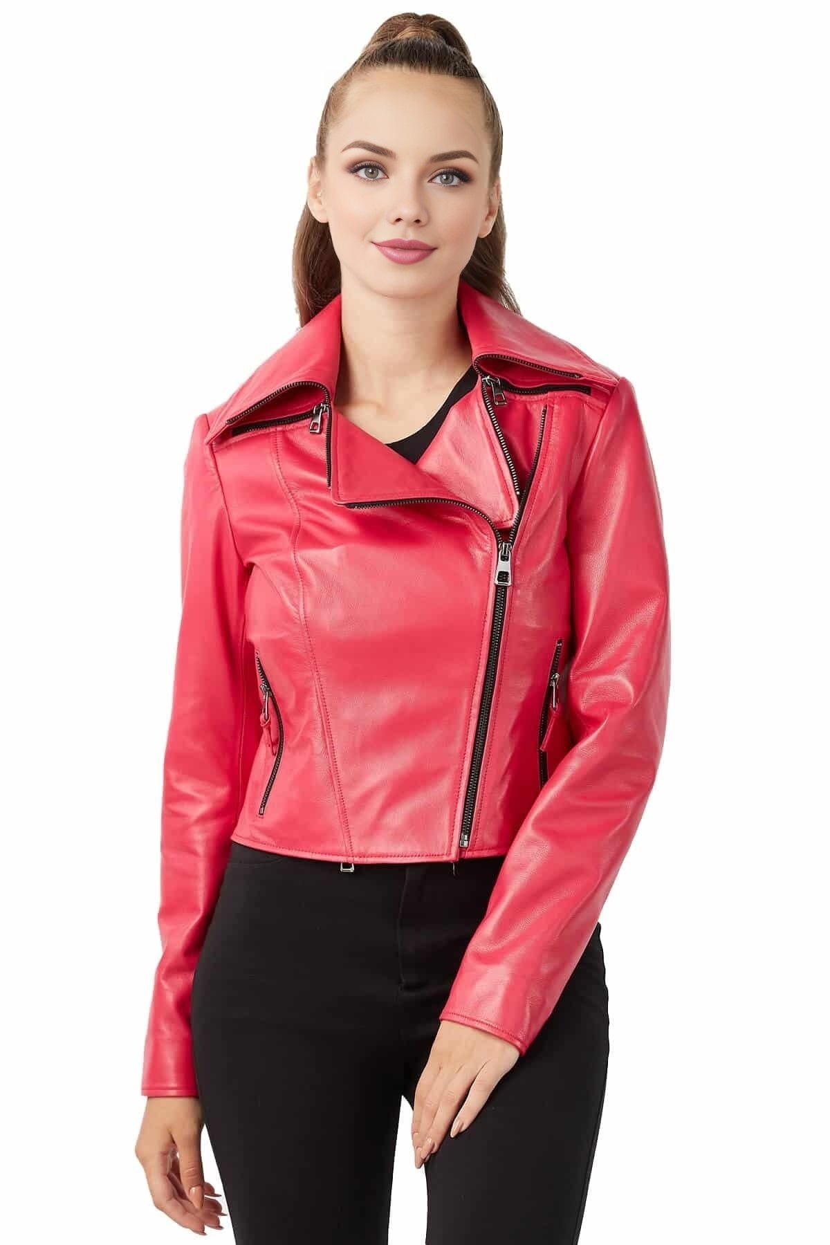 Zoe Fuchsia Stylish Leather Jacket For Women