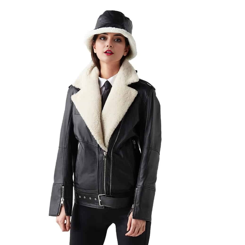 Lauren Fur Black Leather Jacket For Women