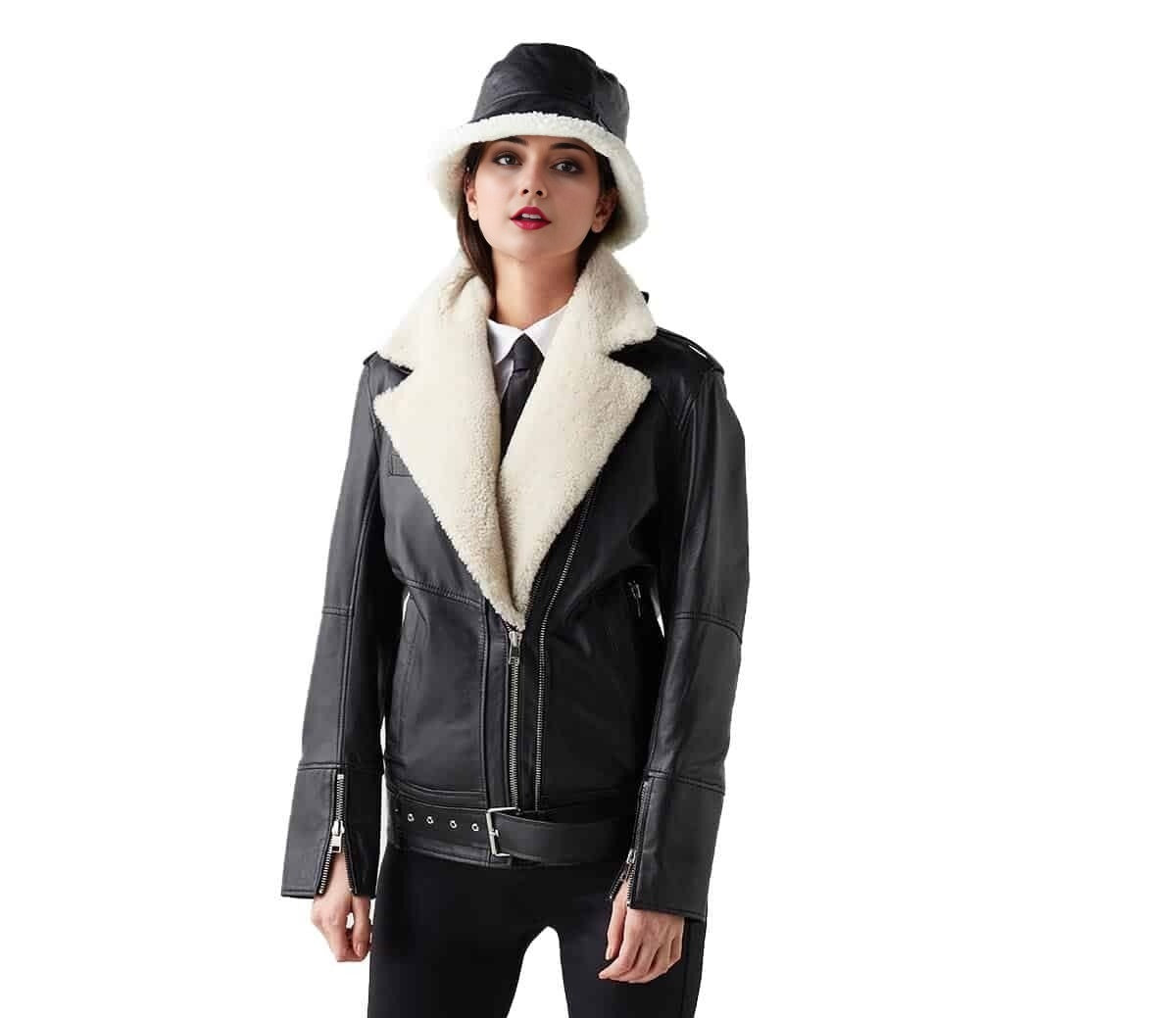 Lauren Fur Black Leather Jacket For Women