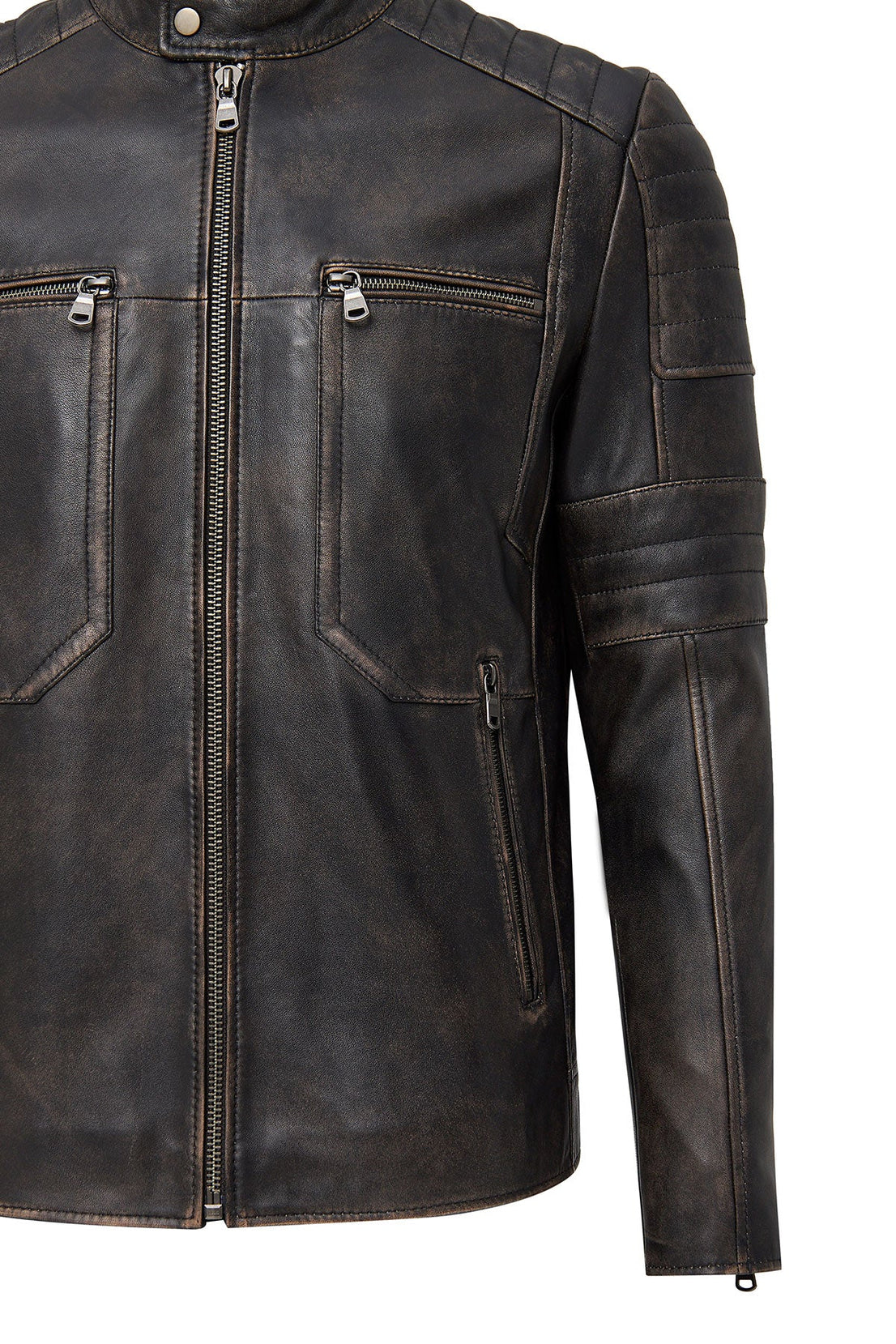 Morant Brown Vintage Slim-Fit Leather Jacket For Men