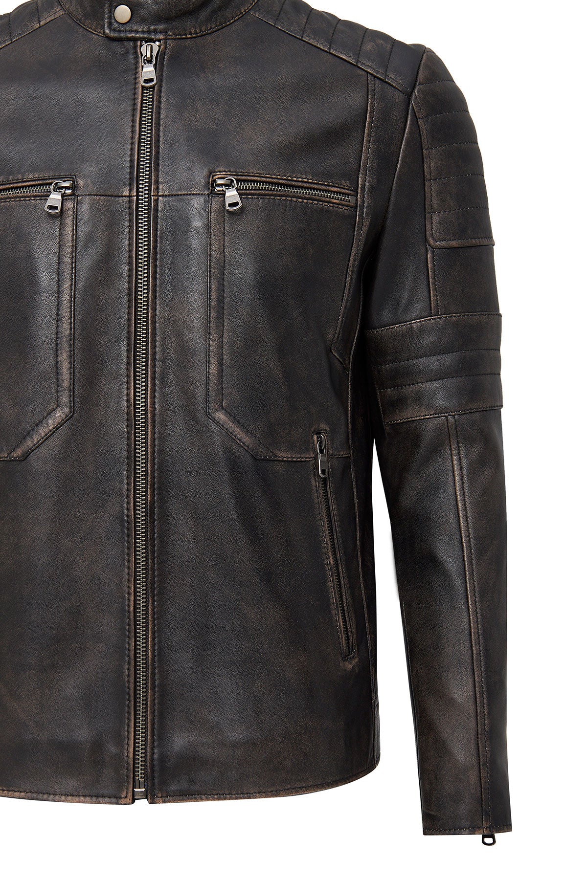 Morant Brown Vintage Slim-Fit Leather Jacket For Men