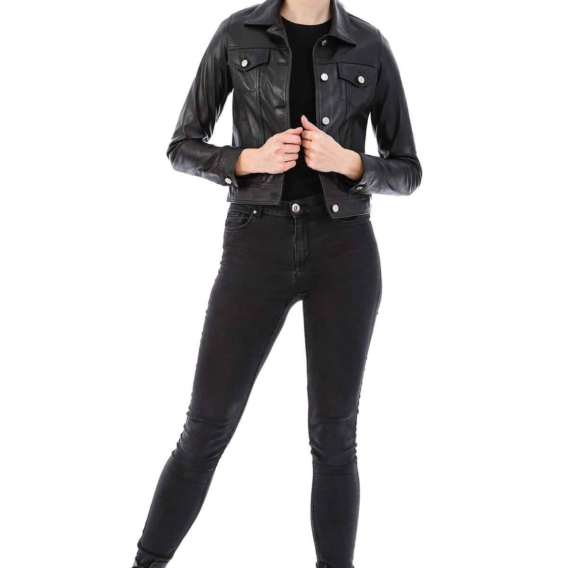 Ruth Black Simple And Cool Leather Jacket For Women