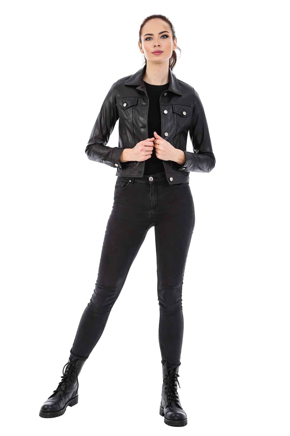 Ruth Black Simple And Cool Leather Jacket For Women