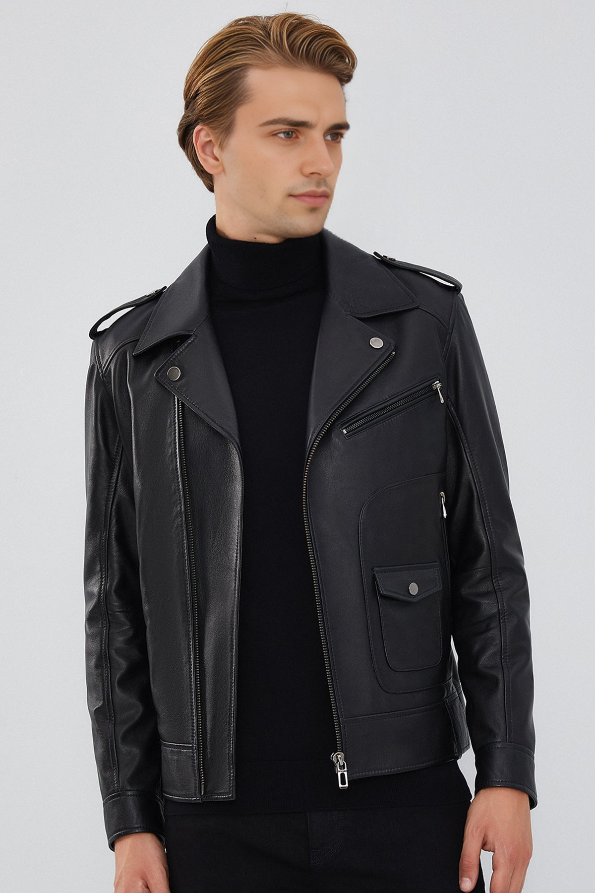 Carter Black Biker Leather Jacket For Men
