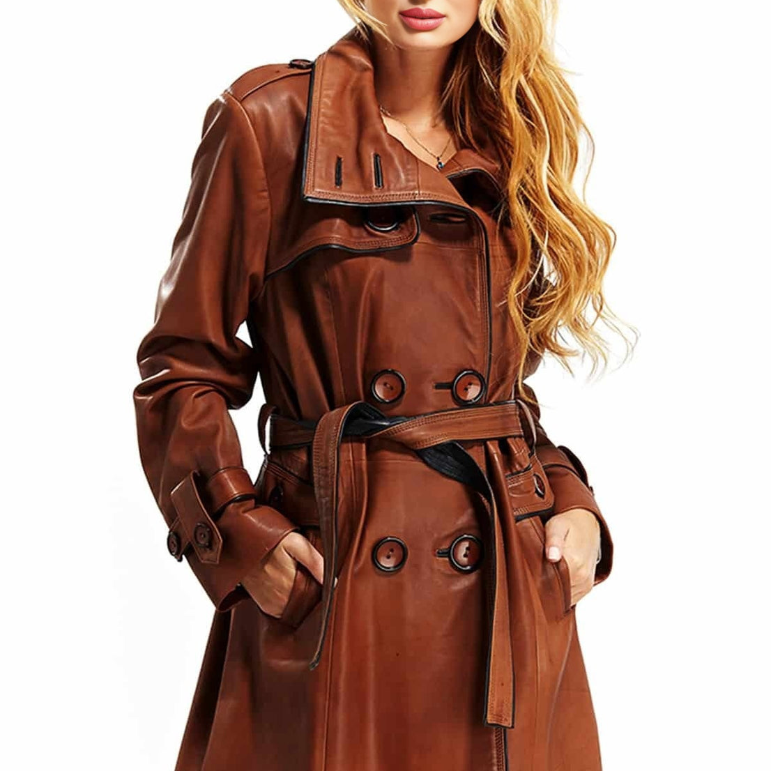 Benjamin Brown Trench Leather Coat For Women