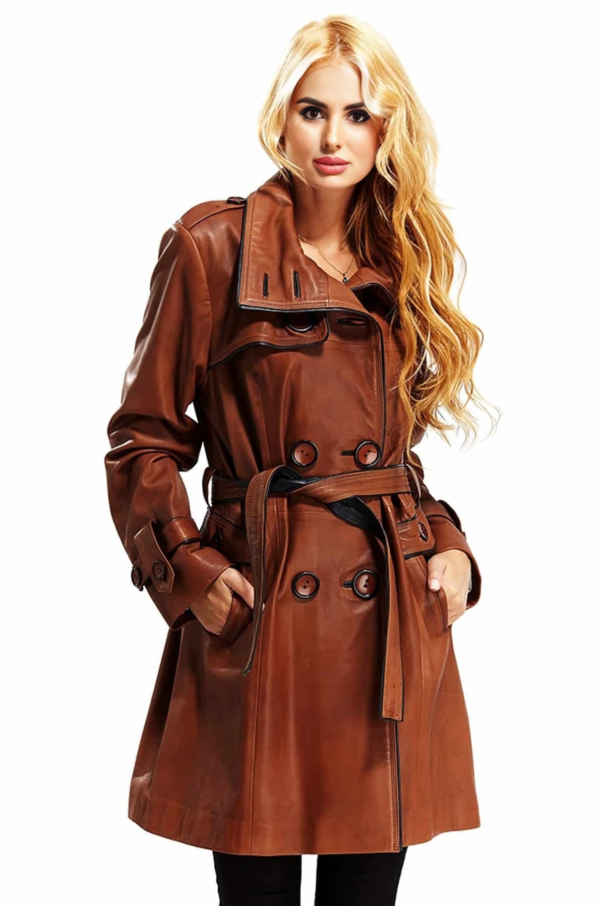 Benjamin Brown Trench Leather Coat For Women