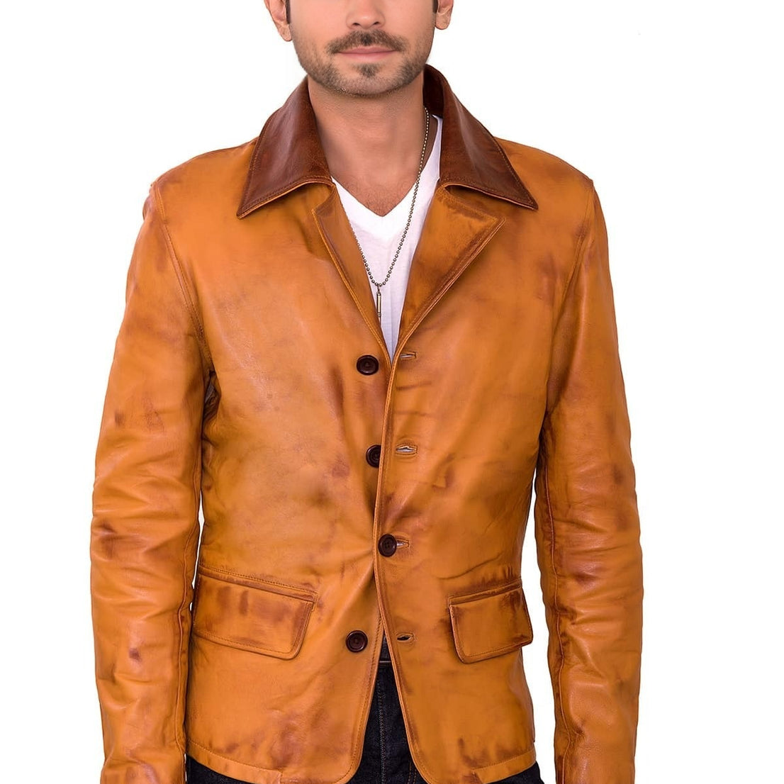 Thomas Tan Brown Leather Jacket For Men