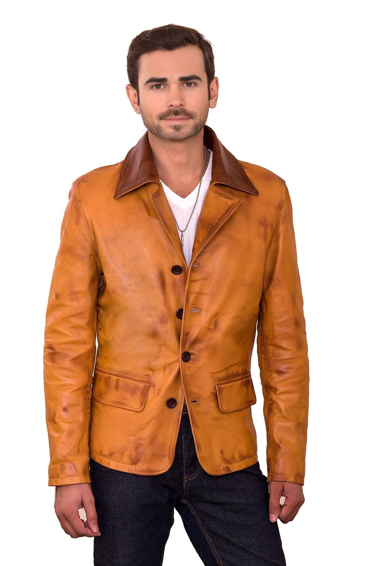 Thomas Tan Brown Leather Jacket For Men