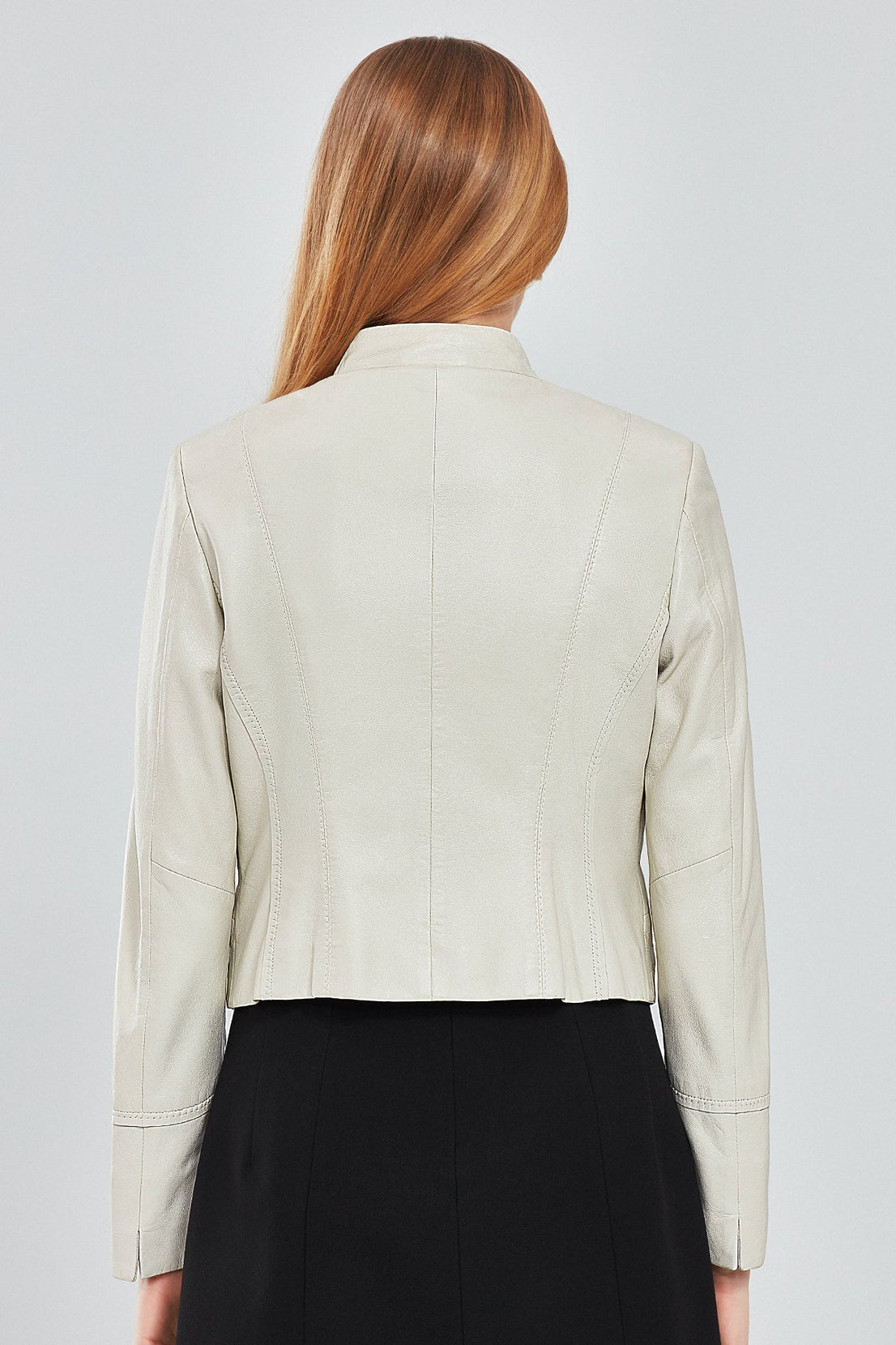 Viola Beige Short Leather Jacket For Women