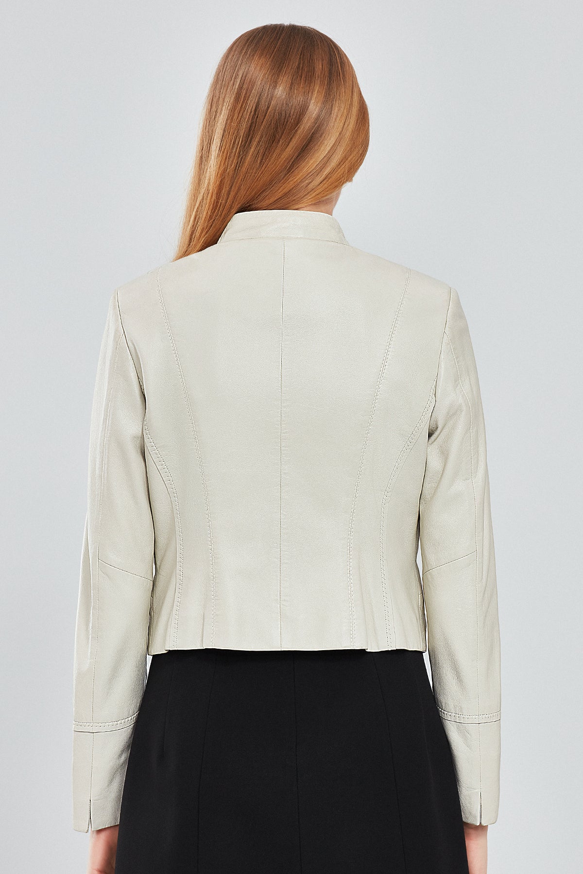 Viola Beige Short Leather Jacket For Women