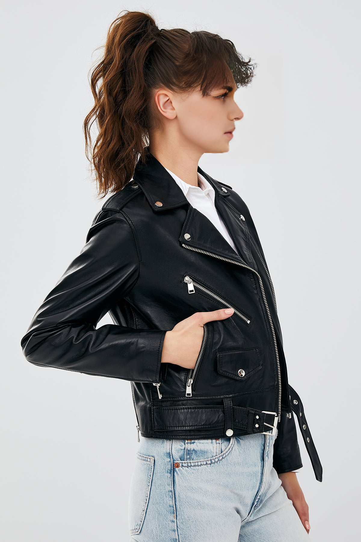 Newage Black Slim-Fit Biker Jacket For Women