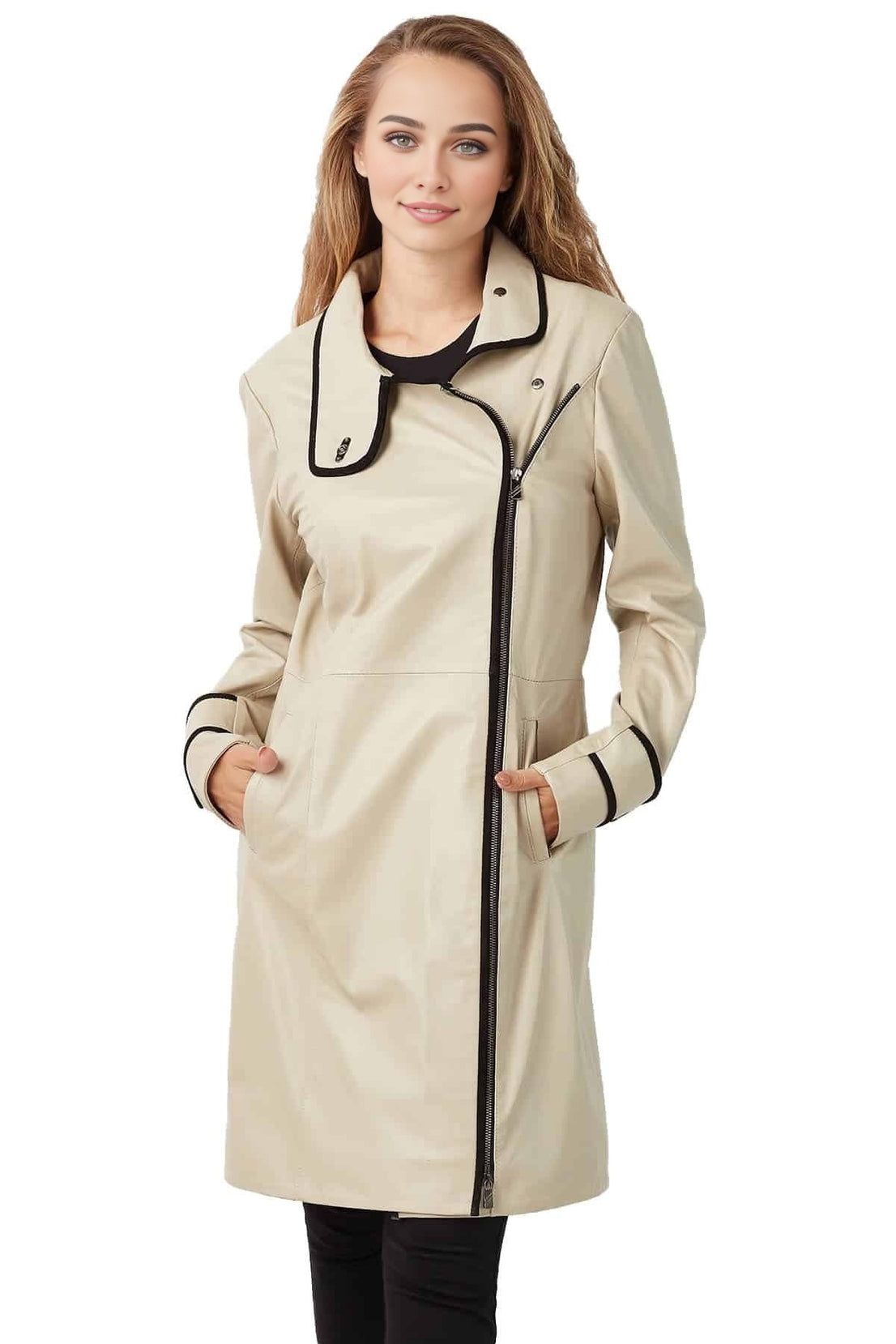 Henry Beige Leather Coat For Women