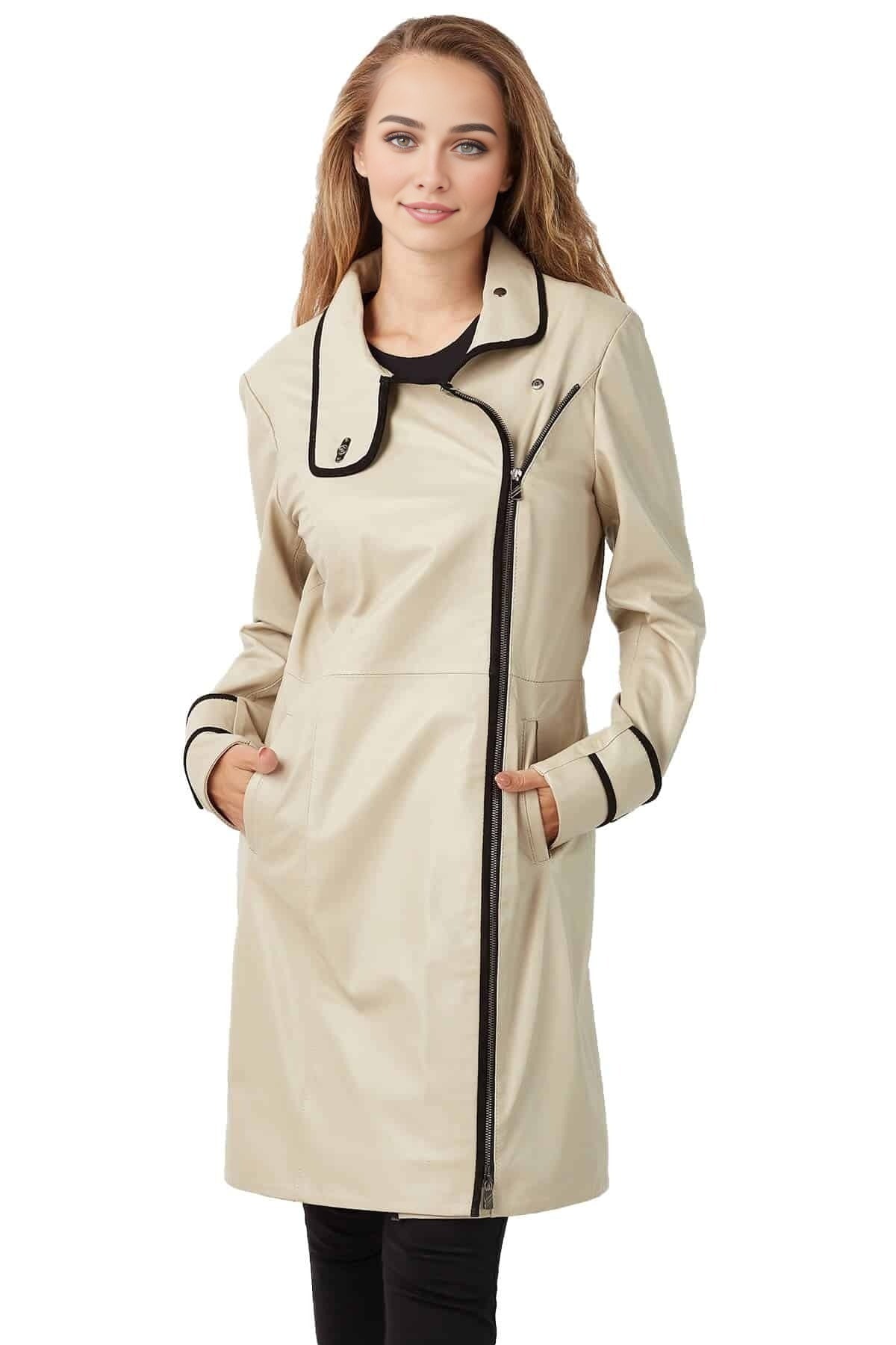 Henry Beige Leather Coat For Women
