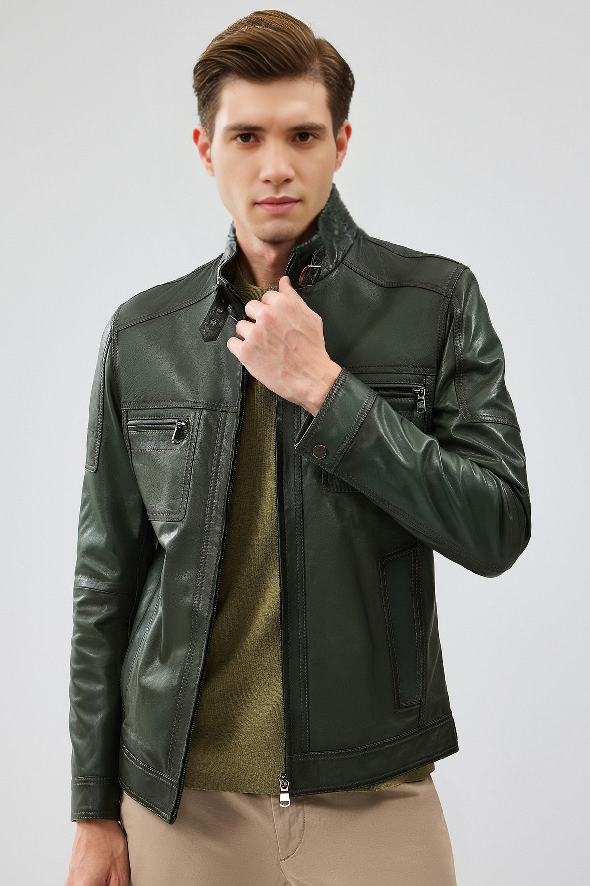 Wade Black Slim-Fit Leather Jacket For Men