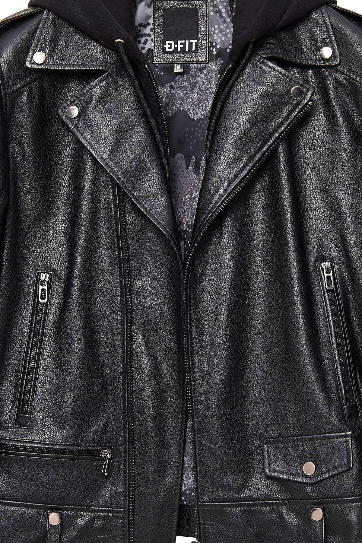 Butler Black Hooded Biker Leather Jacket For Men