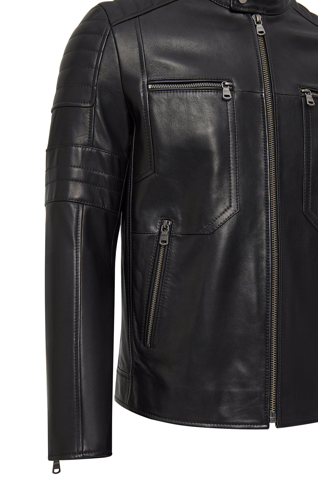 Morant Black Judge Collar Leather Jacket For Men