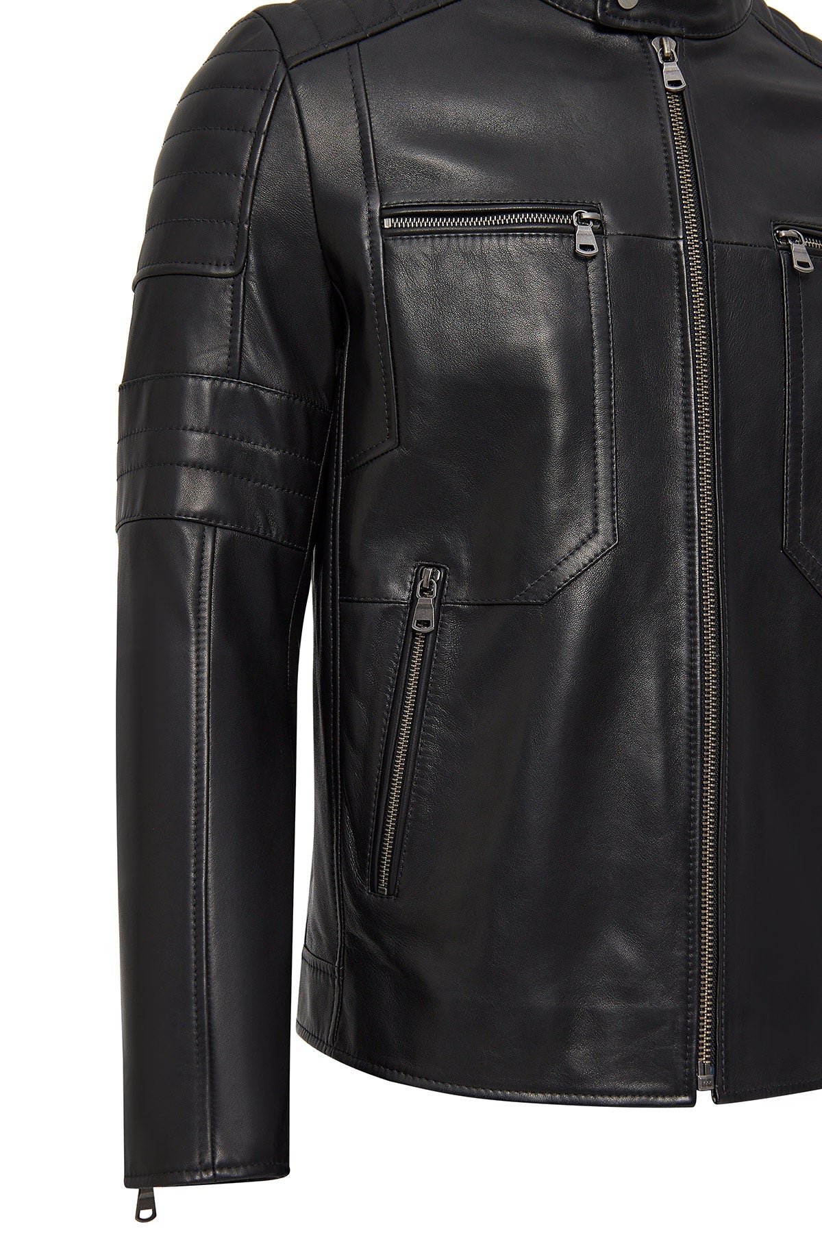 Morant Black Judge Collar Leather Jacket For Men