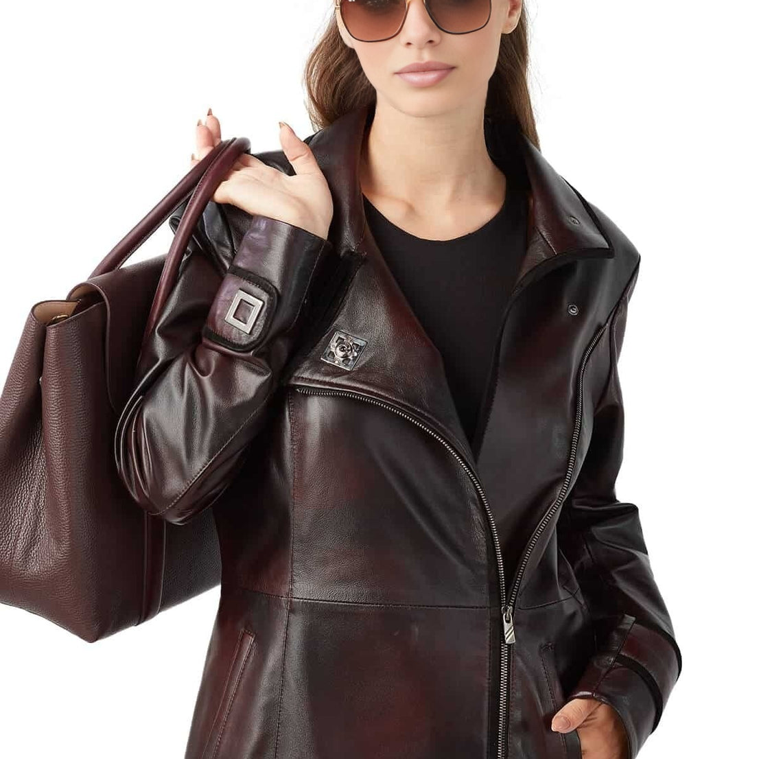 Alexis Dark Brown Waxed Leather Coat For Women