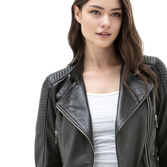 Catalina Black Leather Jacket For Women