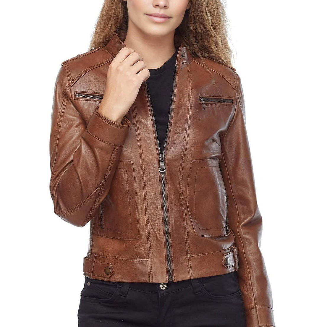 Carol Brown Leather Jacket For Women