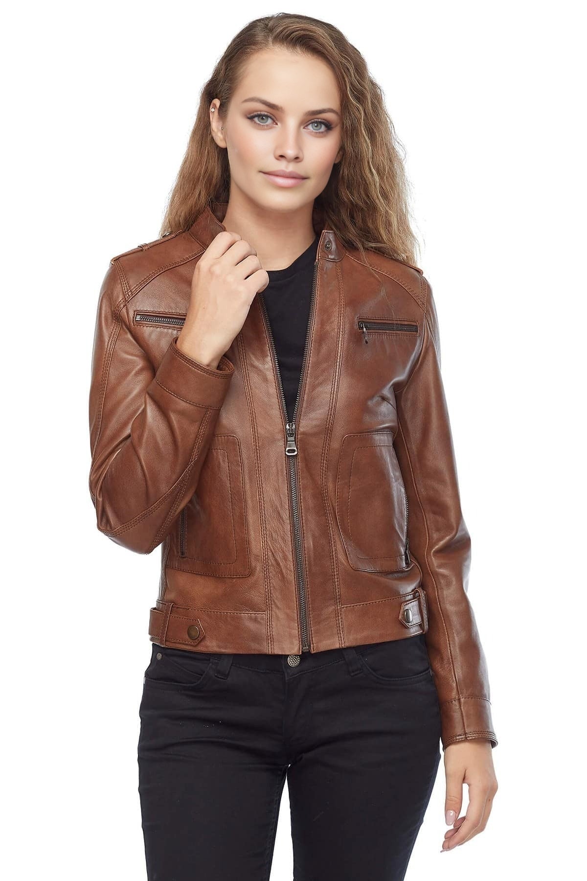 Carol Brown Leather Jacket For Women