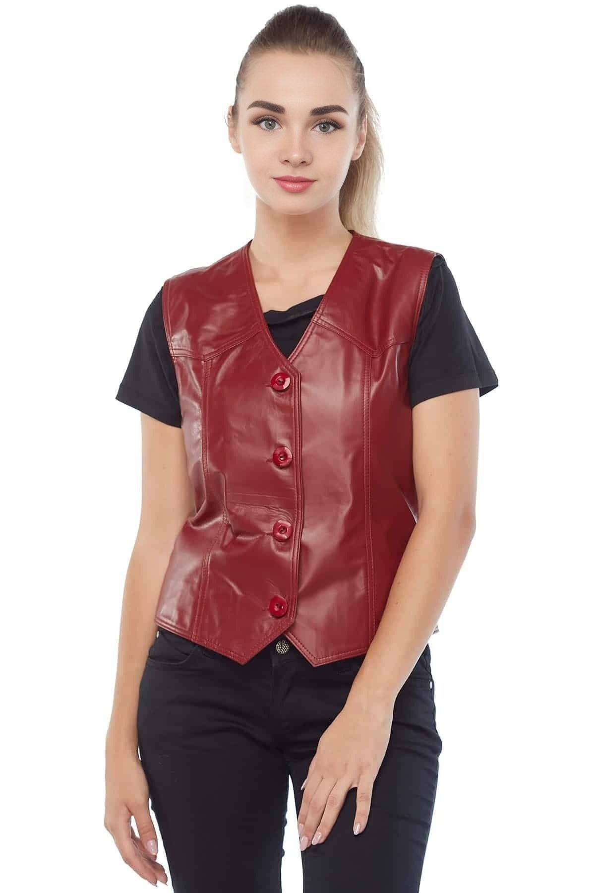 Isabella Red Vest Leather Jacket For Women