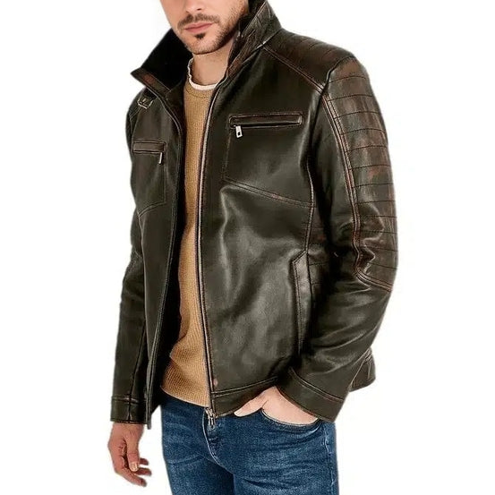 Bradley Black Distressed Leather Jacket For Men