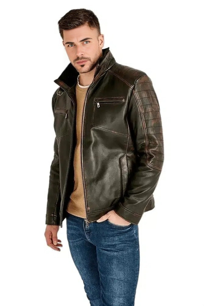 Bradley Black Distressed Leather Jacket For Men