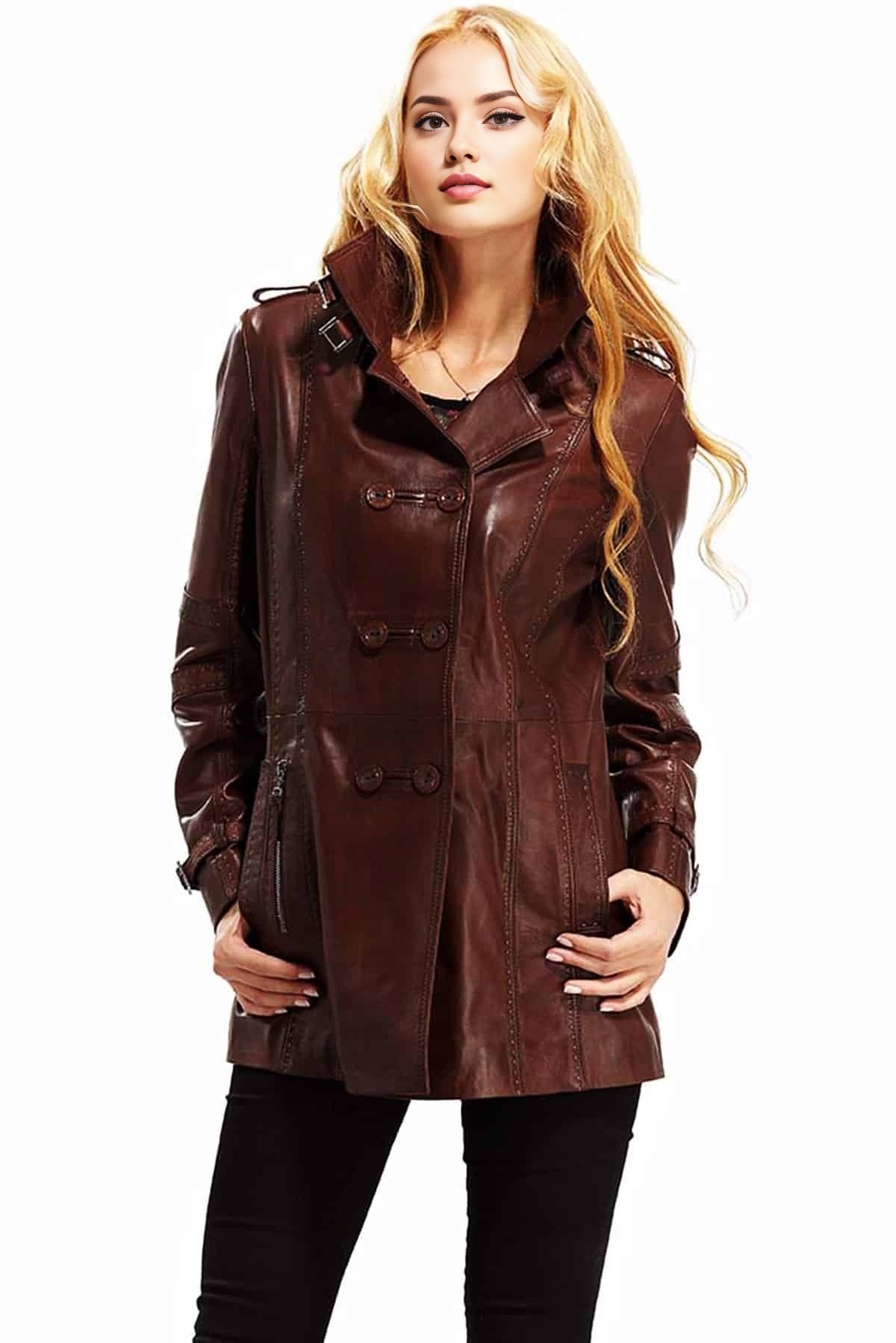 Theresa Brown Waxed Leather Coat For Women