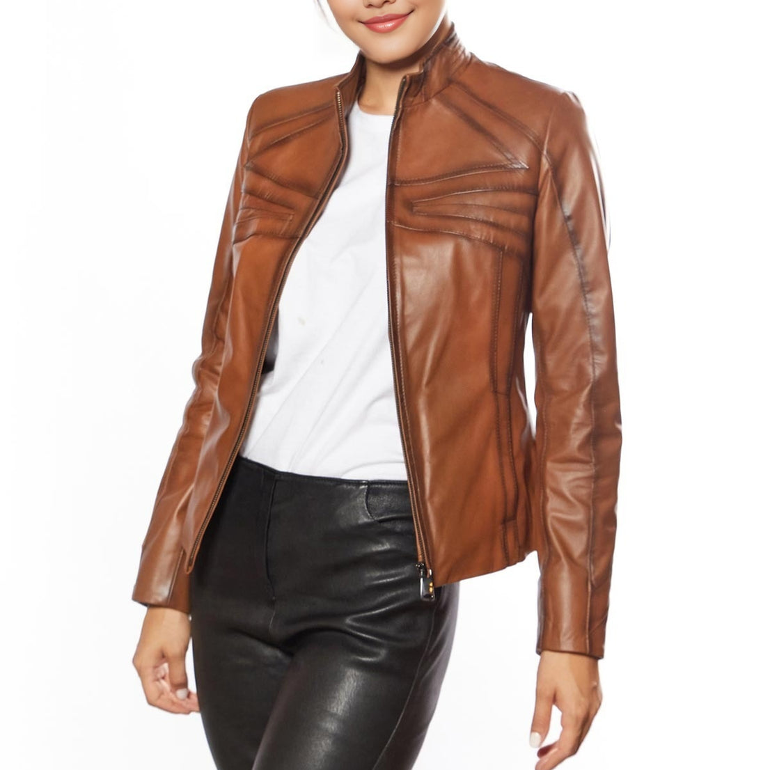 Karla Brown Sheep skin Leather Jacket For Women