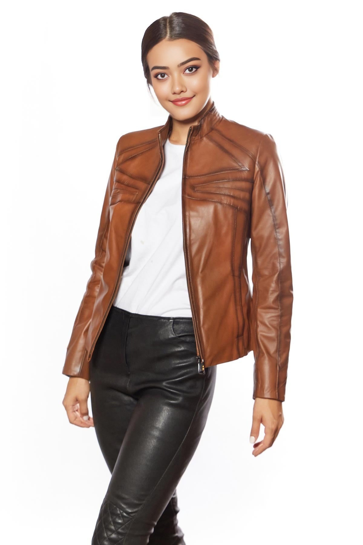 Karla Brown Sheep skin Leather Jacket For Women