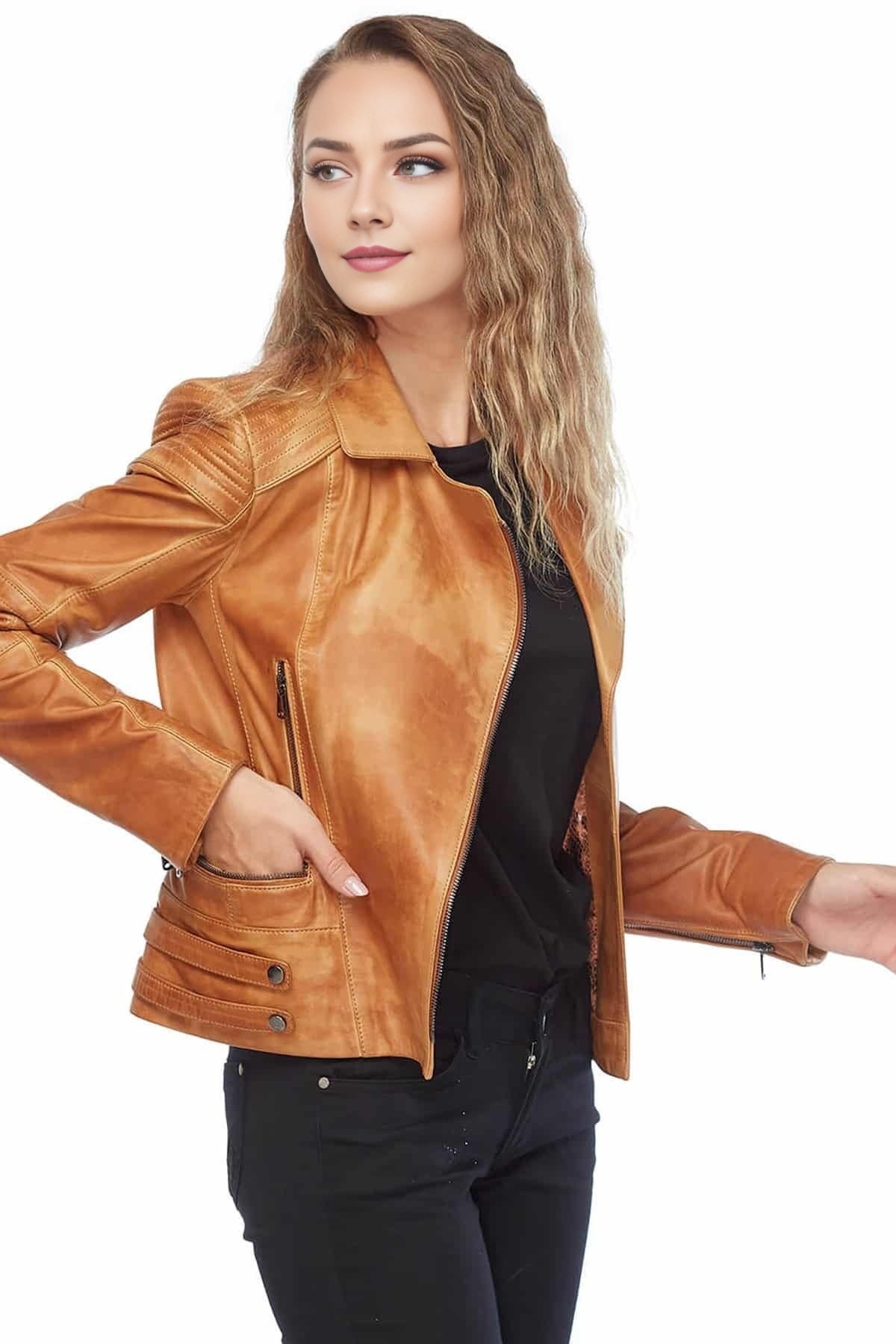 Journee Brown Distressed Leather Jacket For Women