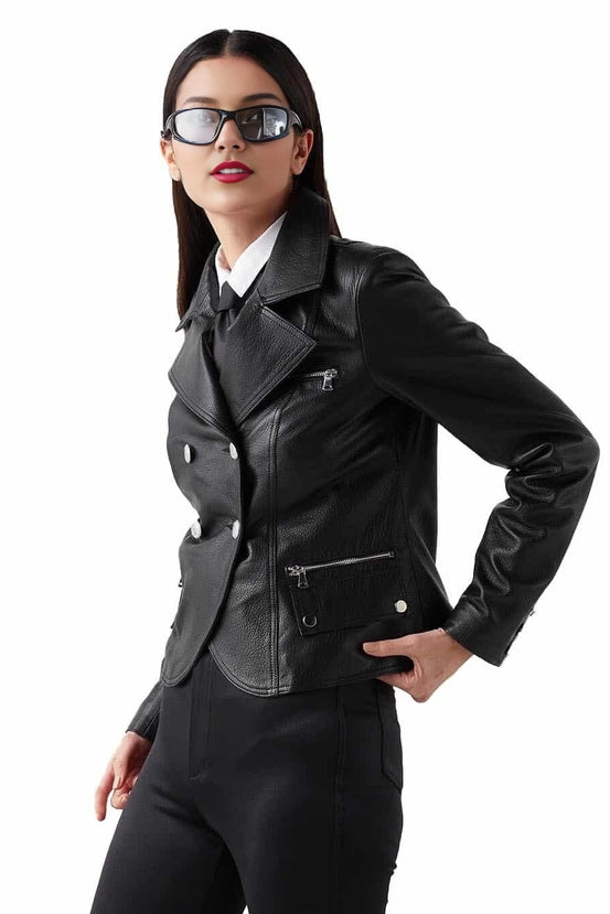 Susan Black Blazer Leather Jacket For Women