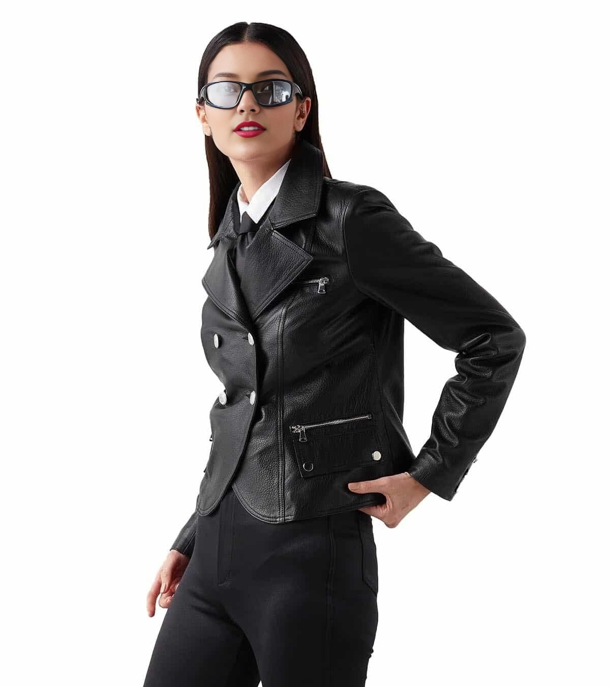 Susan Black Blazer Leather Jacket For Women
