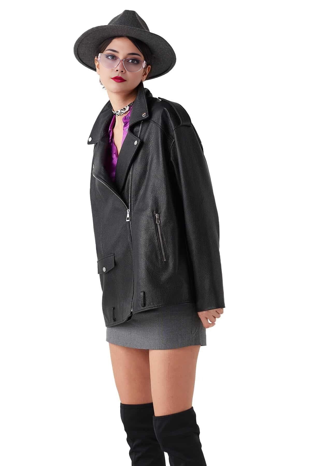 Black Stylish Shining Leather Jacket For Women