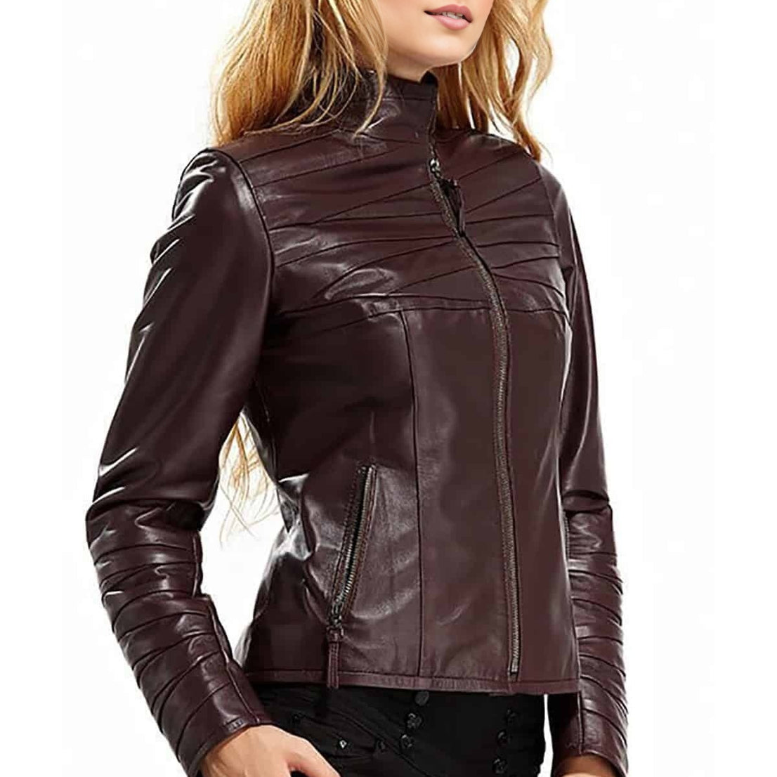 Khloe Dark Brown Leather Jacket For Women