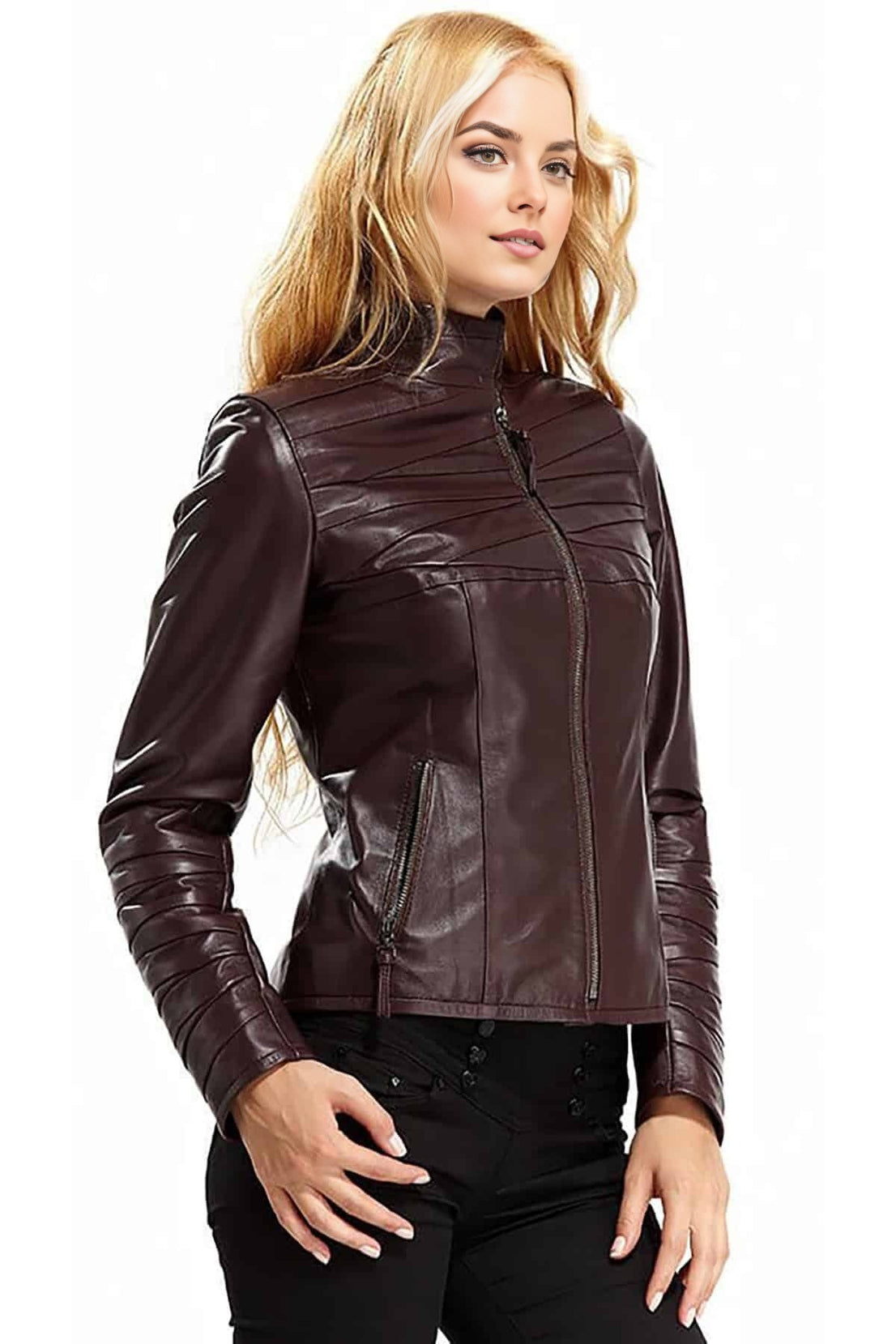 Khloe Dark Brown Leather Jacket For Women