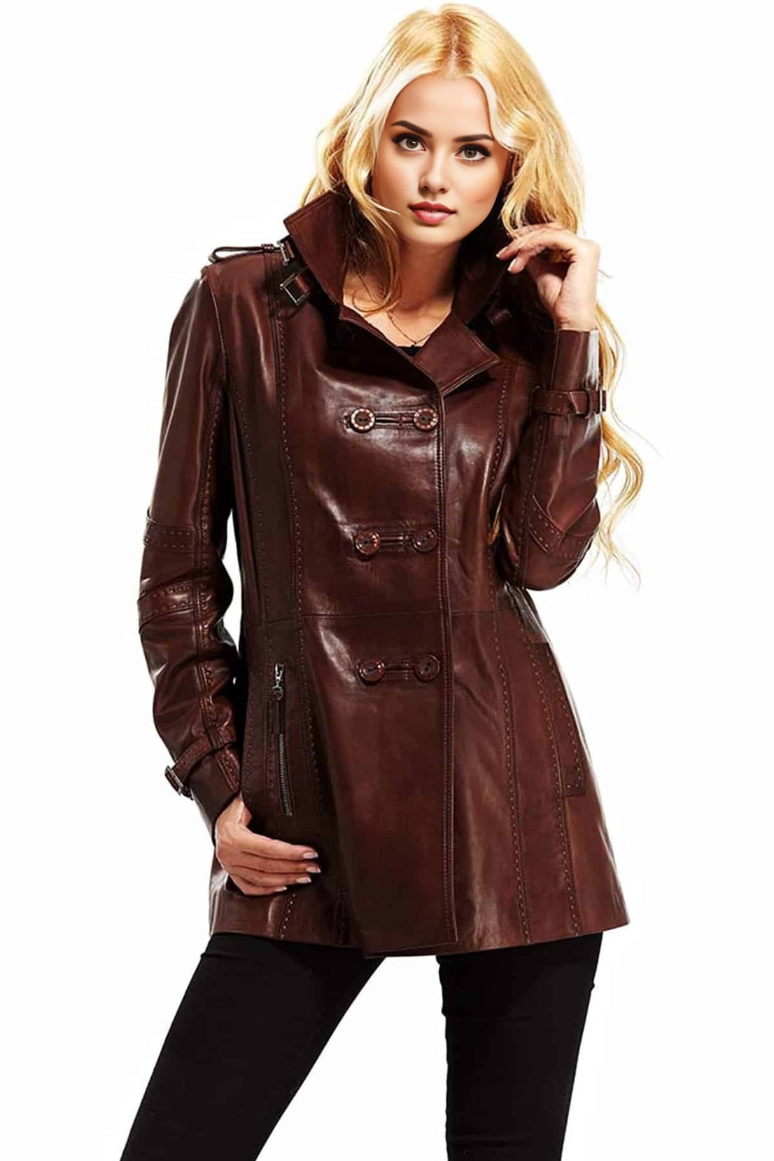 Theresa Brown Waxed Leather Coat For Women