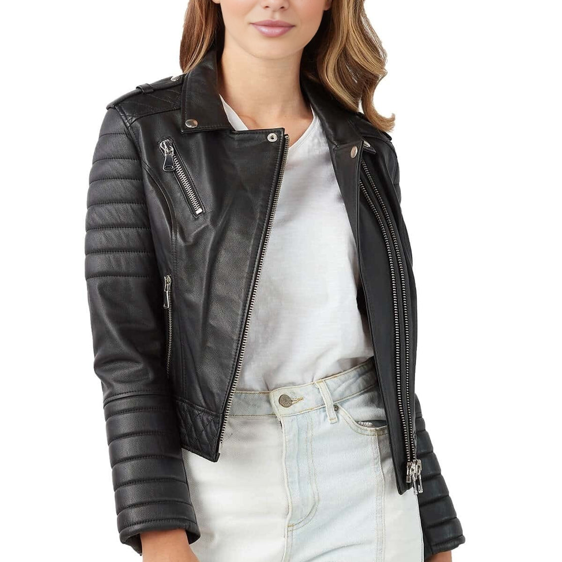 Mabel Black Quilted Leather Jacket For Women