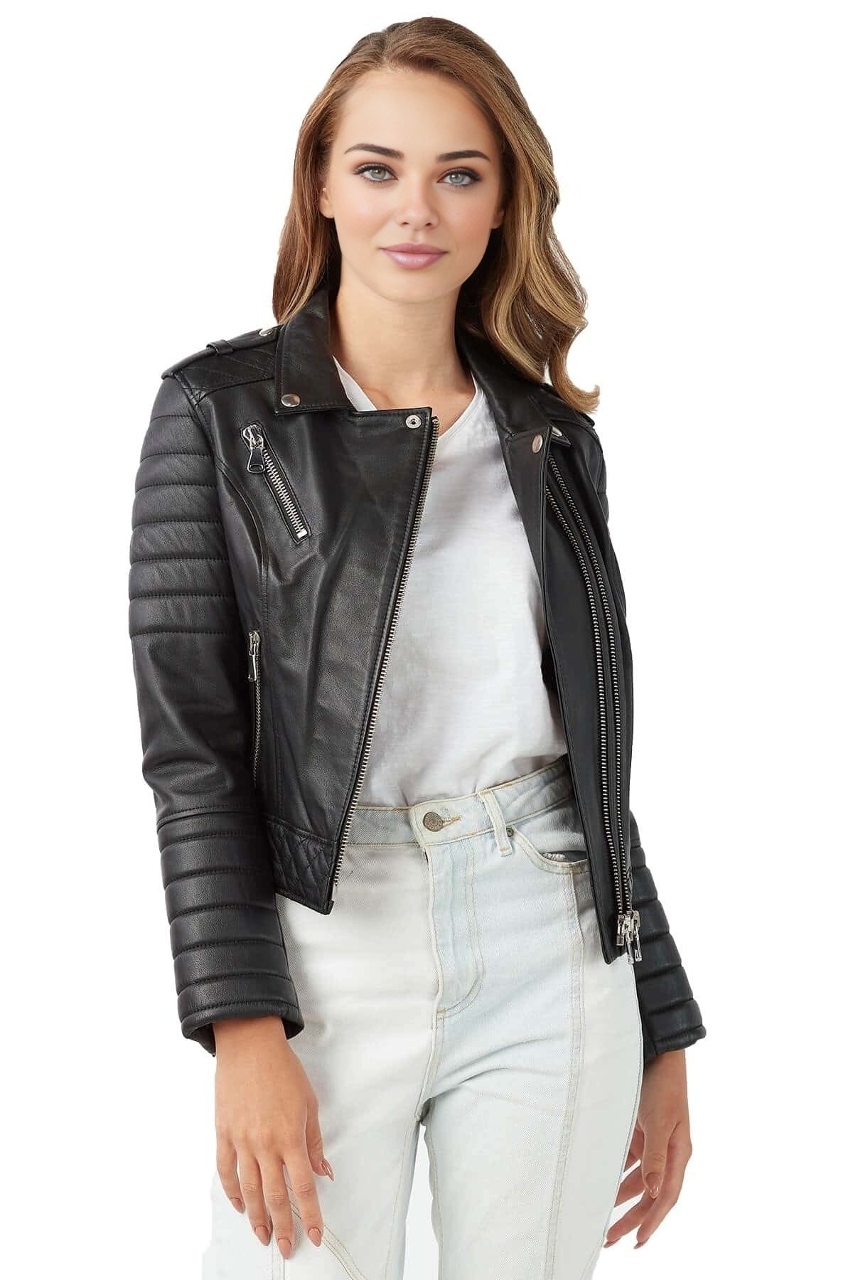 Mabel Black Quilted Leather Jacket For Women